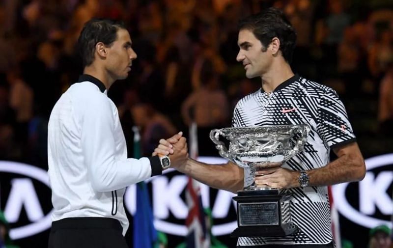 Rafael Nadal and Roger Federer after the Australia Open final.