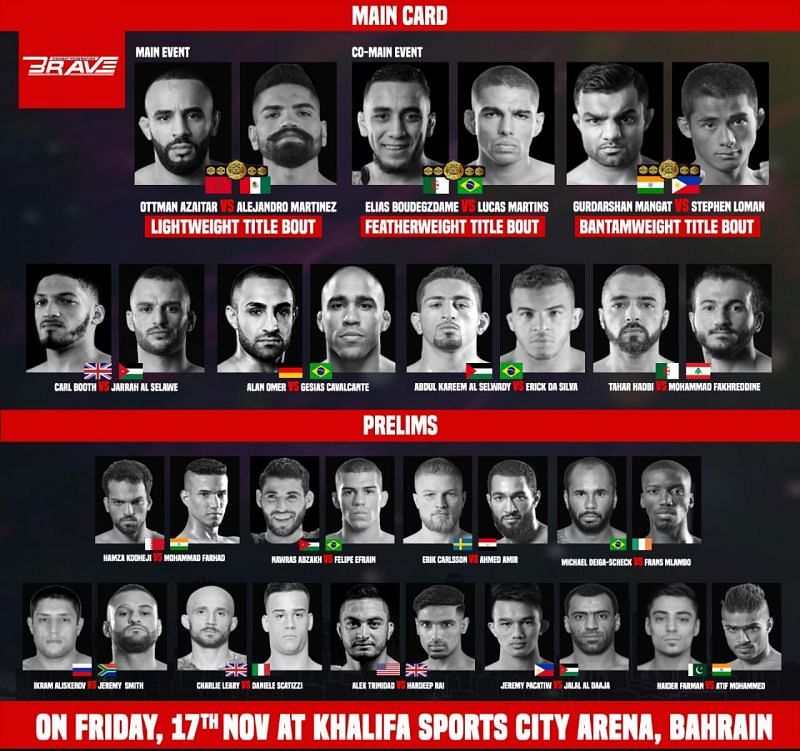 Official fight card of Brave Combat Federation
