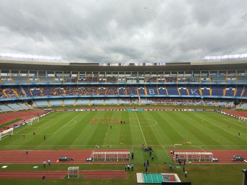 Kolkata&#039;s Salt Lake Stadium before a group stage match kick-off