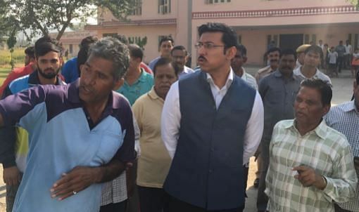 Union Sports Minister Rajyavardhan Singh Rathore pays a surprise visit to the Vidyadhar Stadium, in Jaipur. 