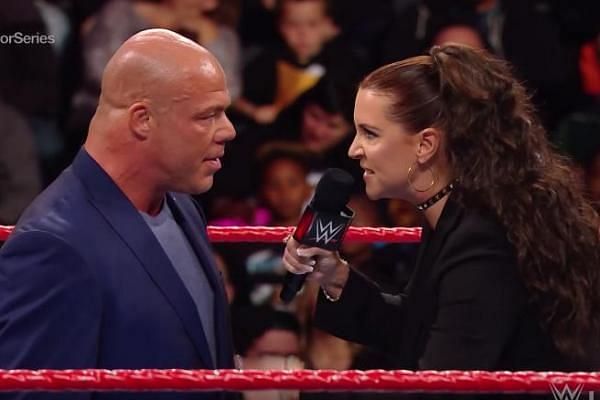 Stephanie confronts Kurt Angle.