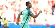 Cristiano Ronaldo celebrating after scoring against Hungary.
