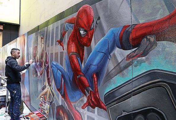 Street Artists Add Finishing Touches To Spider-Man Mural In Melbourne CBD