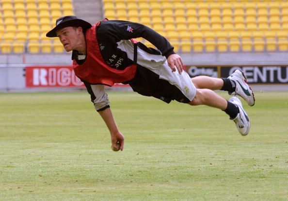 Black Caps lou Vincent gets some air at fielding p