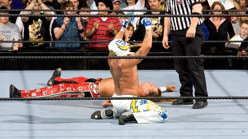 Rey Mysterio celebrates defeating Shawn Michaels
