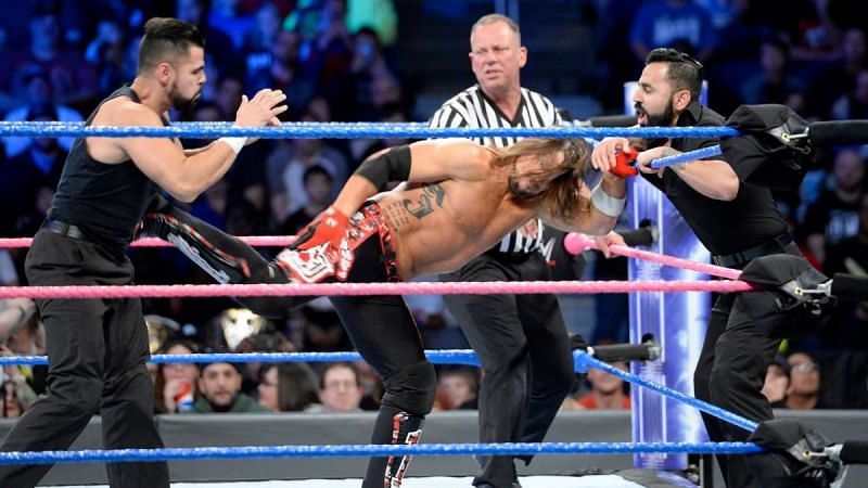 Sunil Singh in action against AJ Styles