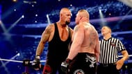 Undertaker and Brock Lesnar staring each other down at WrestleMania XXX