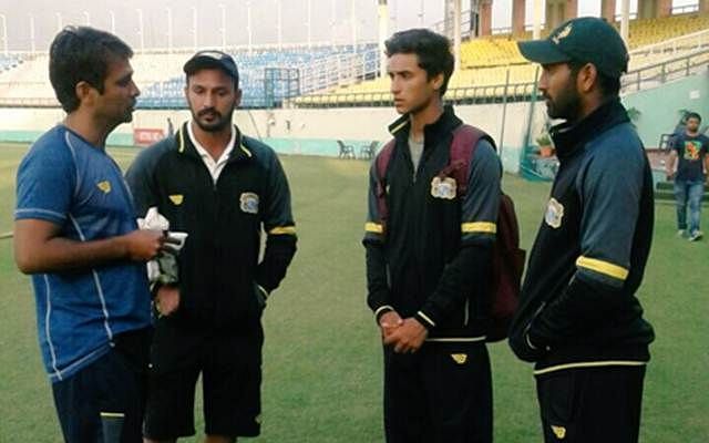 Punjab Coach Ajay Ratra (extreme left) with all three debutants including Abhishek Gupta (extreme right)