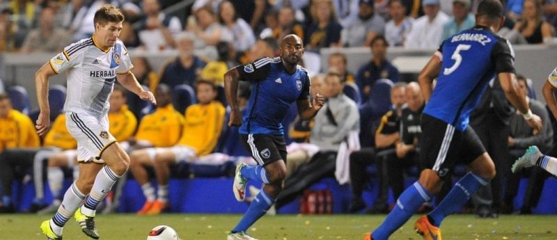 Steven Gerrard in action against The Earthquakes