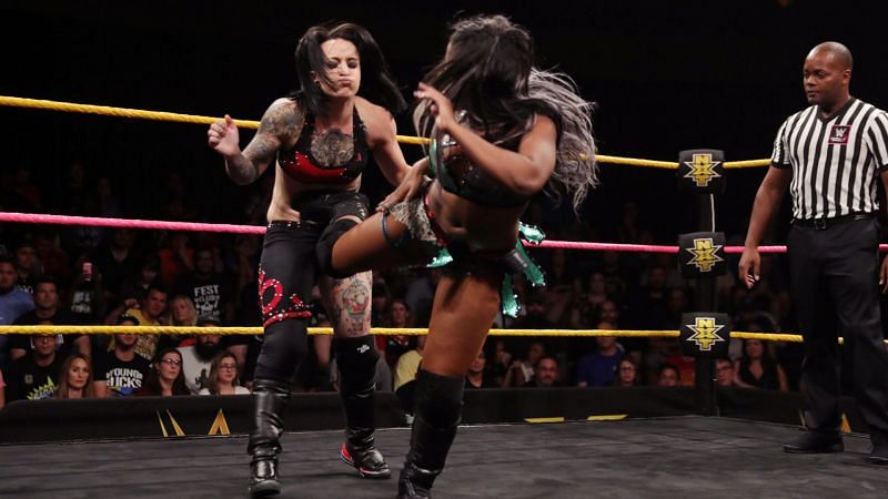 Ruby Riot and Ember Moon clash in their Triple Threat NXT Women&#039;s Title qualifying match