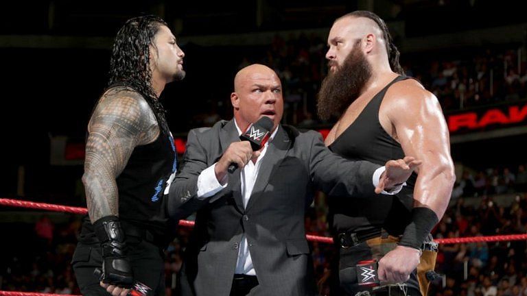 Kurt Angle will be facing Braun Strowman in the ring this Sunday, after he replaces Roman Reigns