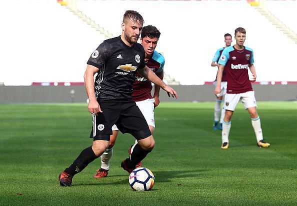 Shaw in action for the Manchester United reserve team
