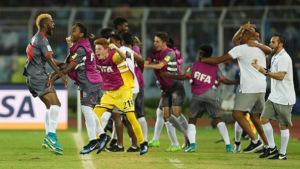 New Caledonia players in delirium after scoring their first-ever World Cup goal