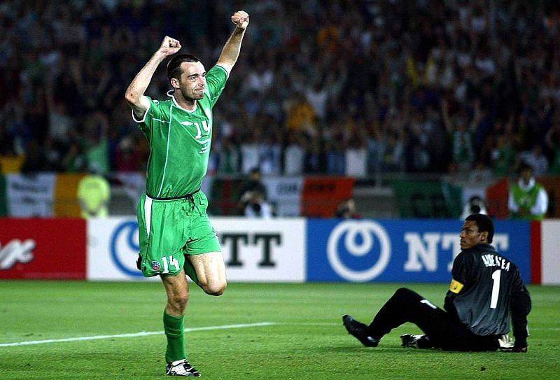 Breen celebrating the second goal as Ireland beat Saudi Arabia 3-0