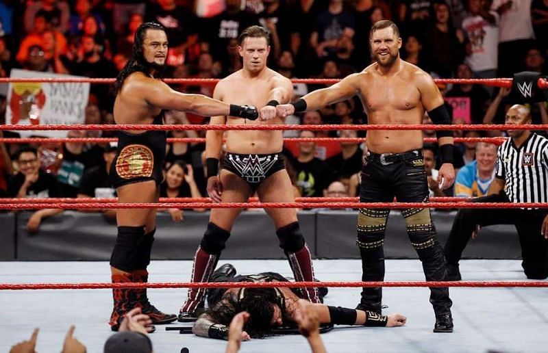 The Miztourage in the ring on RAW