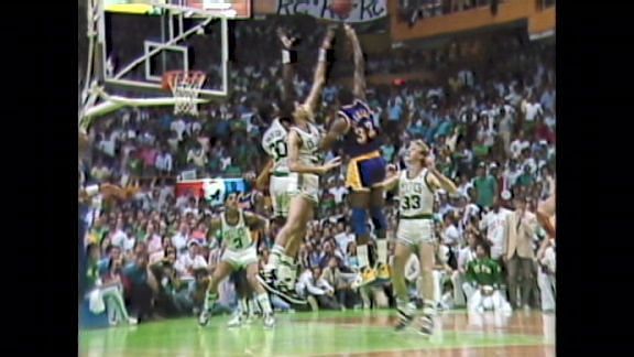 Magic Johnson&#039;s baby hook against the Boston Celtics in Game 4 of the 1987 Finals.