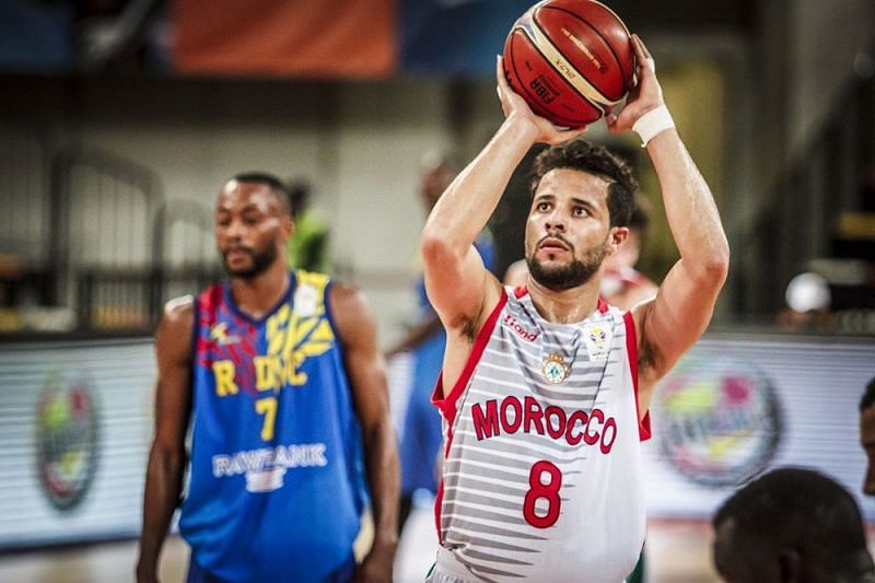 Ali Lahrichi (8) of Morocco makes a free throw in their OT win against DR Congo.