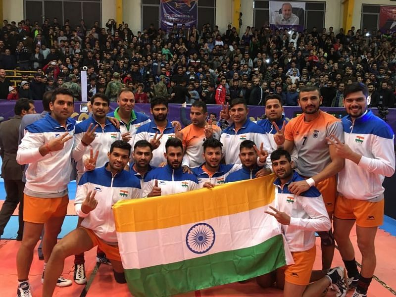 The Indian team celebrates after the win
