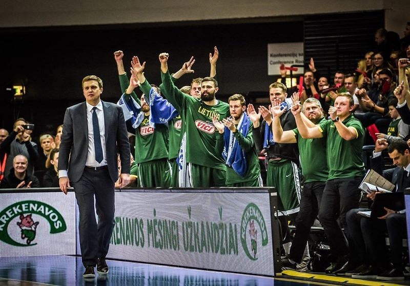 The Lithuanian bench goes wild during their win against Poland.