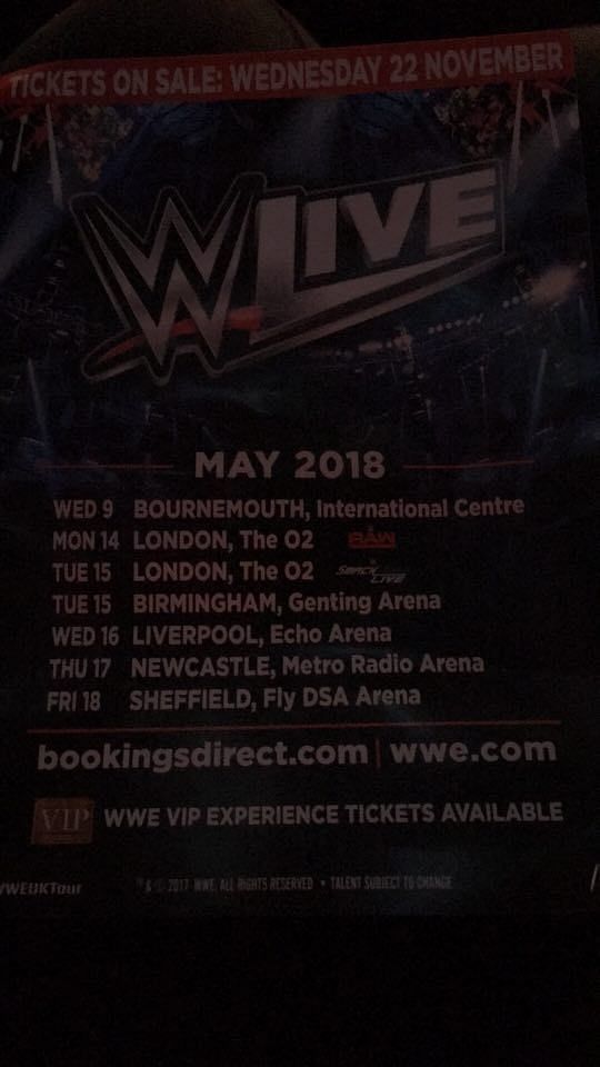 The tour dates for the 2018 WWE UK tour 