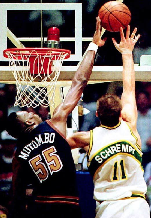 Dikembe Mutombo doing what he did best.