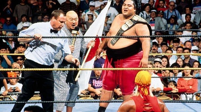 Yokozuna following his WWE Championship win at WrestleMania IX