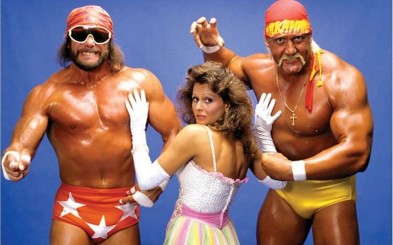 Randy Savage, Elizabeth and Hulk Hogan posing