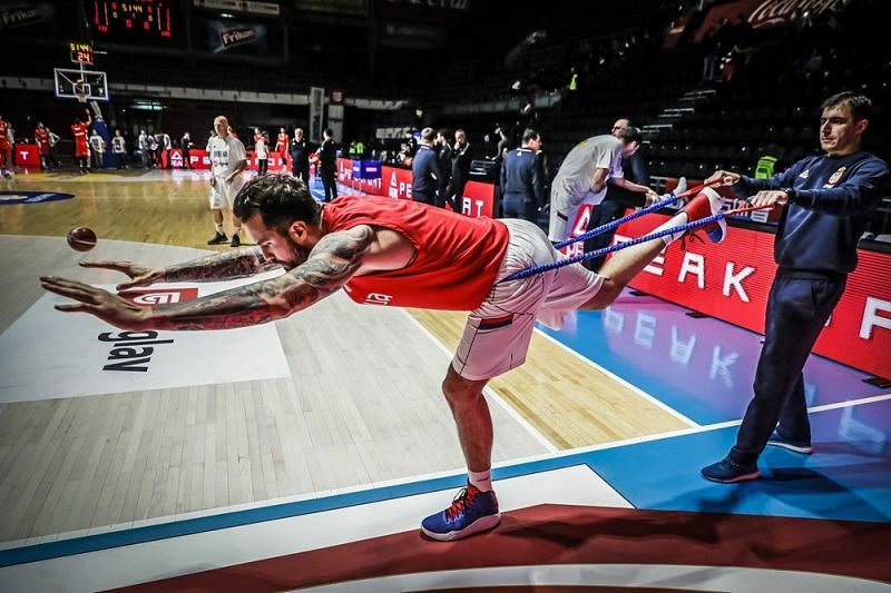 Serbia&#039;s Miroslav Raduljica preparing for the game against Republic of Georgia.