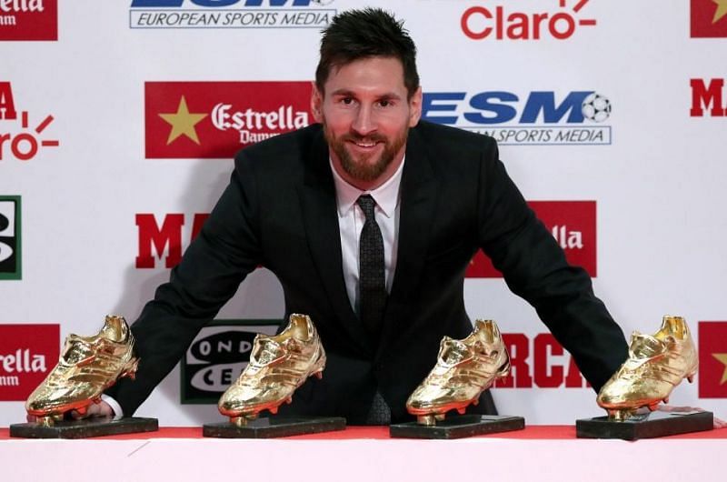 Lionel Messi presenting his prized possessions at a recent event