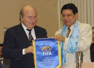 Priya Ranjan Dasmunsi with ex-FIFA chief Sepp Blatter. (Photo: ISL)