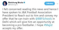 Bhaichung's tweet stating the promise made by him