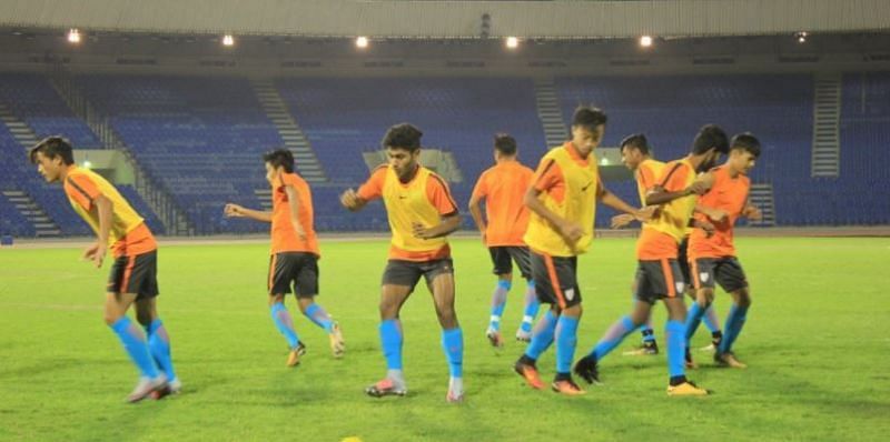 The India U19 side during training in Saudi Arabia.