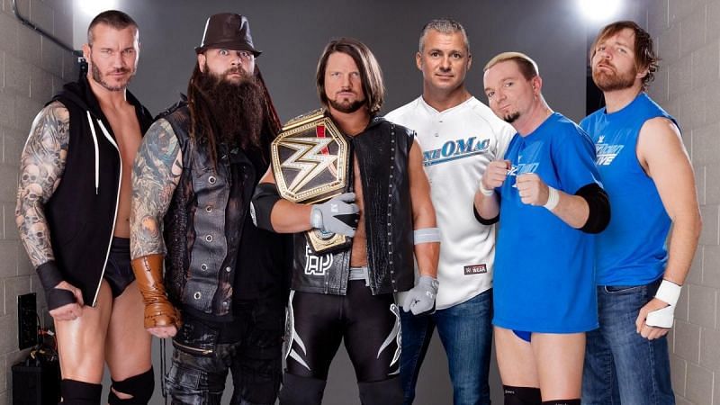Team SmackDown LIVE: Randy Orton, Bray Wyatt, WWE World Champion AJ Styles, SmackDown LIVE Commissioner Shane McMahon, team mascot James Ellsworth and Dean Ambrose