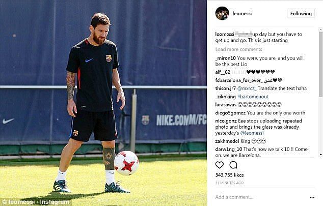 Lionel Messi posted the blunt message along with a training picture on Instagram