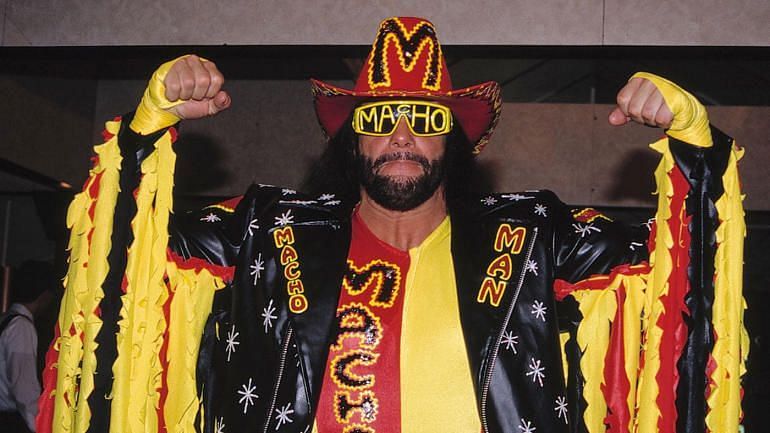 Randy Savage posing in a WWE photoshoot