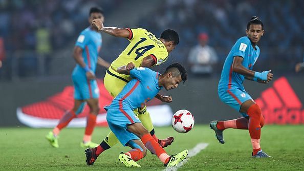 Sanjeev Stalin against Colombia at the FIFA U17 World Cup