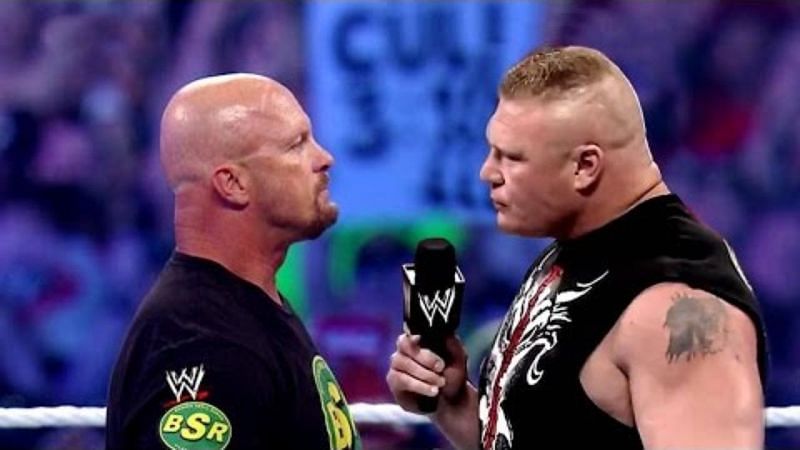 Brock Lesnar and Stone Cold airing their grievances