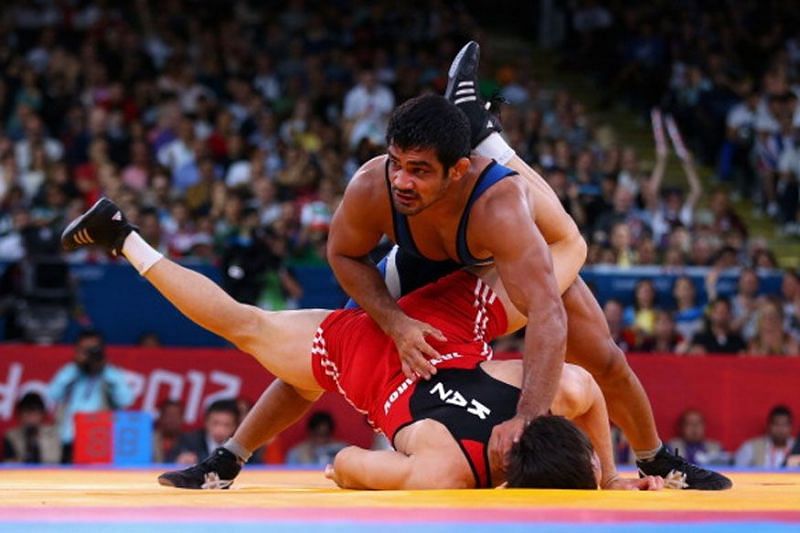 Sushil during a bout in the 2012 London Olympics