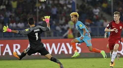 Komal Thatal in action against USA in the FIFA U-17 World Cup 2017