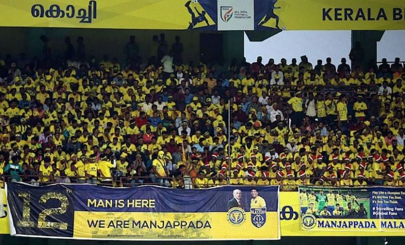 Manjappada fans at Jawaharlal Nehru Stadium, Kochi