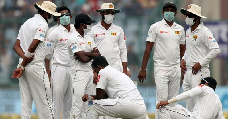 Enter caAt least six Sri Lankan players fielded wearing masks (protective gears) during the second session on day two (Photo: BCCI)