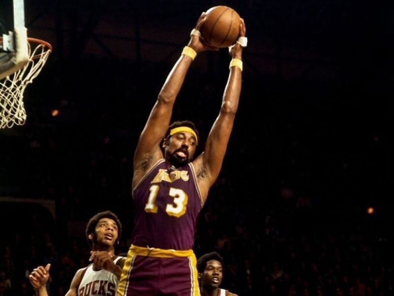 Wilt Chamberlain rebounding the Ball