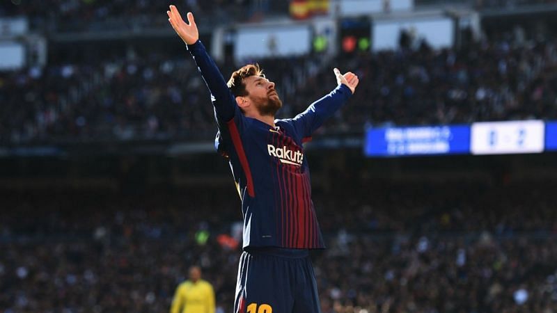 Lionel Messi celebrating a goal at Santiago Bernabeu. Image courtesy Goal