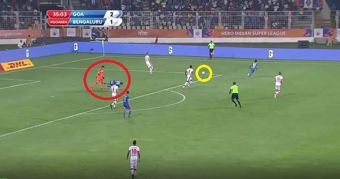 The ball is in play when the infringement is made (Screengrab courtesy: Hotstar)