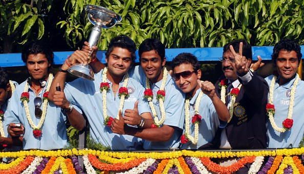 Kohli and team with the trophy in 2008
