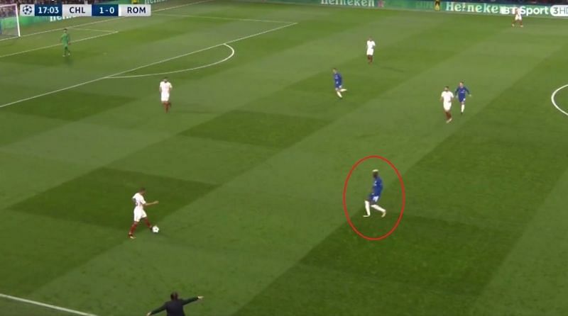 Bakayoko (circled red) closes down opponent Right-Back Bruno Peres.