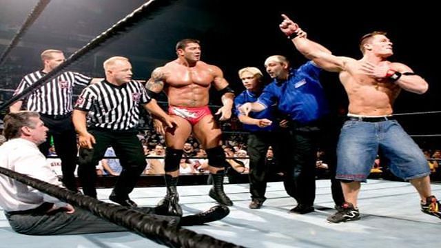 Both Batista and John Cena claimed victory as Vince McMahon tried to bring back order.