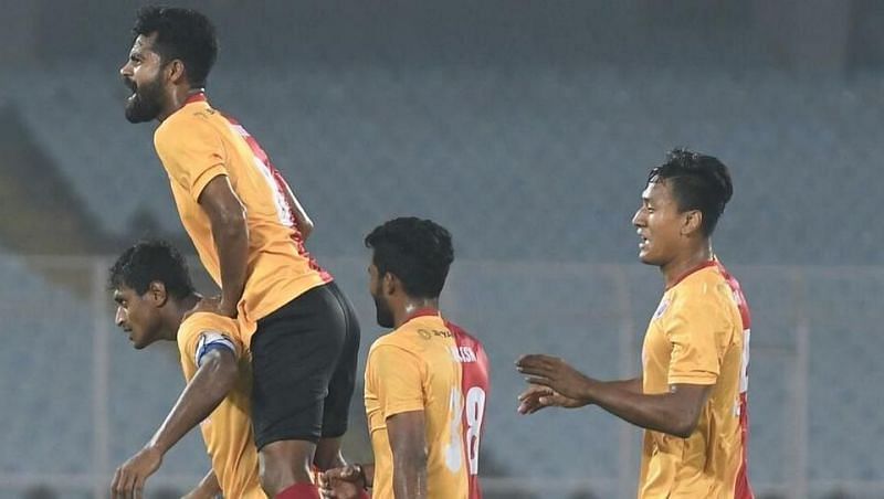 East Bengal FC players celebrates their win against Gokulam Kerala FC
