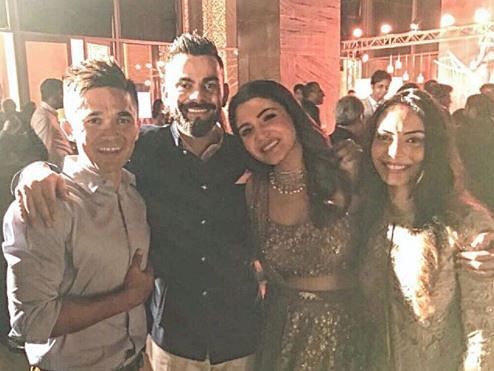 Sunil Chhetri and wife Sonam Bhattacharya at Virat Kohli and Anushka Sharma&#039;s wedding reception.