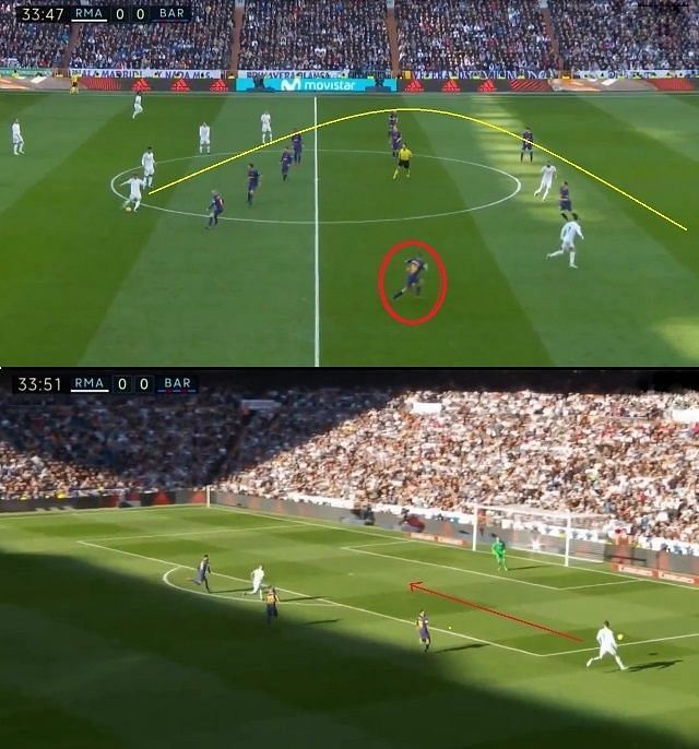 The same scenario created by Madrid on the right wing with Ronaldo running into the space between Vermaelen &amp; Alba